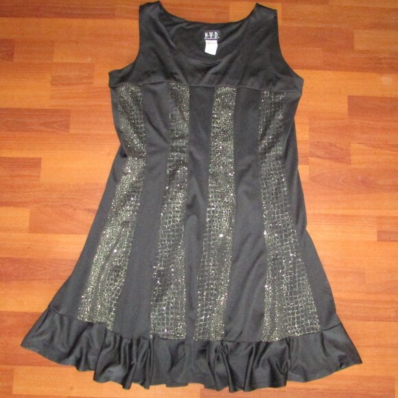 NWD Black Gold Flared Dress - Large - Picture 2 of 7